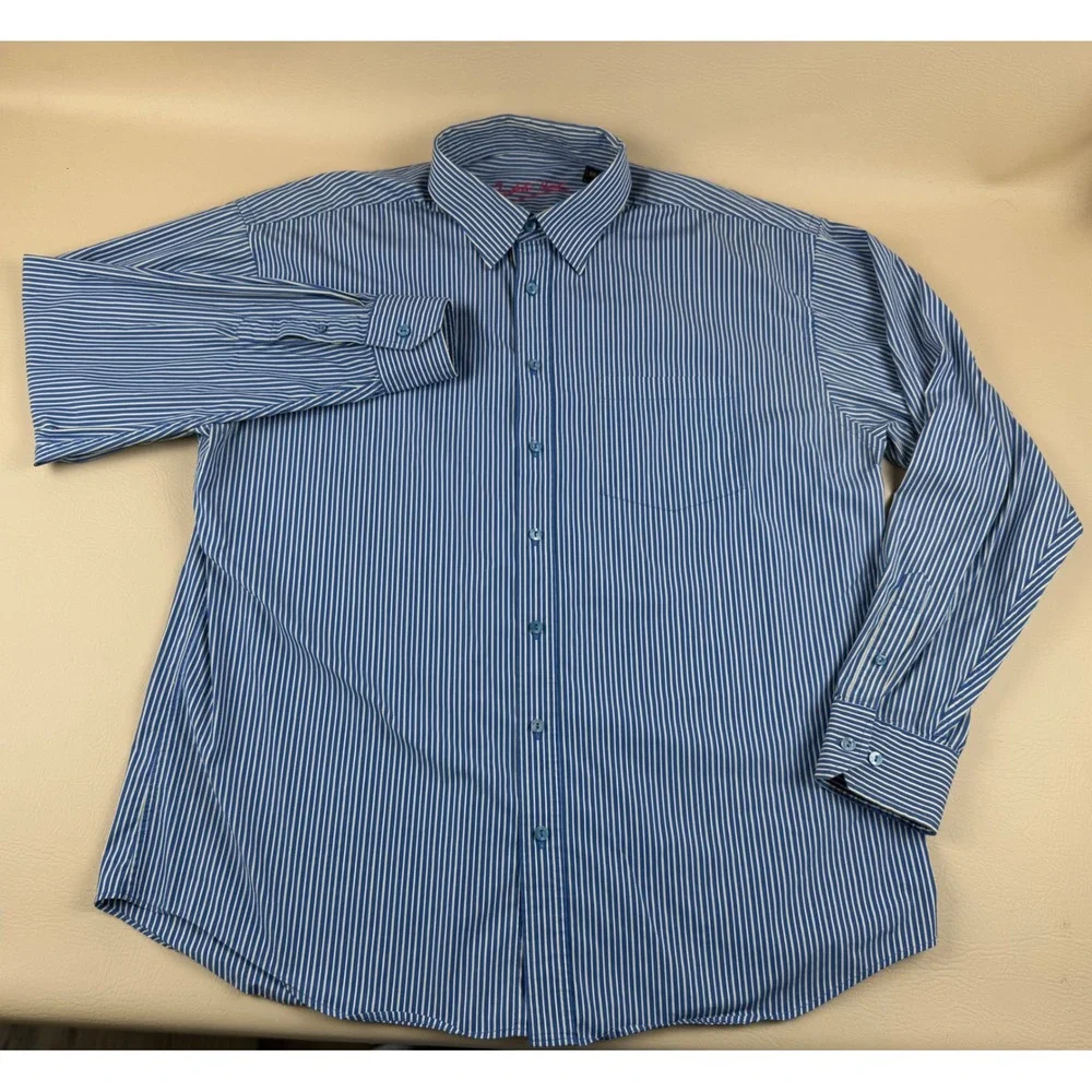 Preppy Striped Button Down Shirt Blue White XXL Bugatchi Uomo - Picture 1 of 5